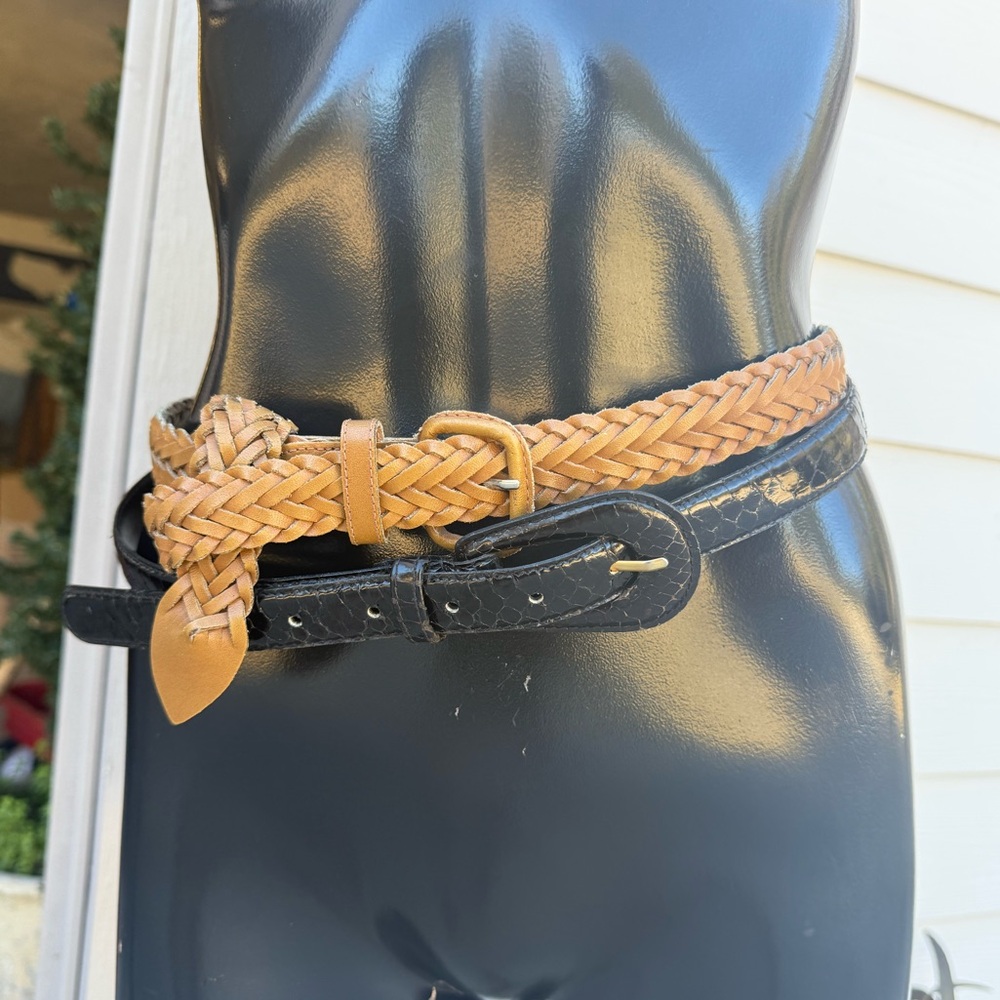 Vintage The Ritz Leather Braided Tan Black Genuine Snakeskin Belt Bundle M/L GUC